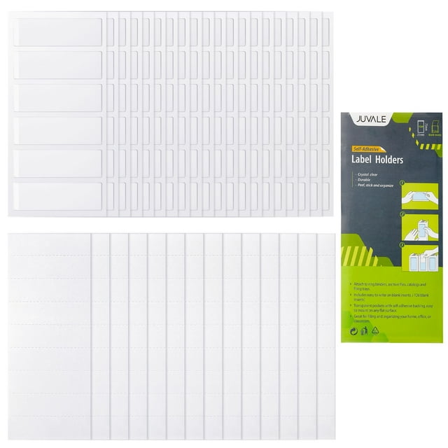 120 Pack Clear 3Ring Binder Spine Label Holder Stickers with 126 Blank White Inserts, Self