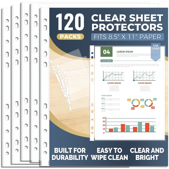 120 Pack Clear Sheet Protectors 8.5 × 11 Inch, Plastic Page Sleeves for 3 Ring Binder, Transparent Letter‑Size Document Covers, Top Loading, for Paper Documents, Home, School and Office Use