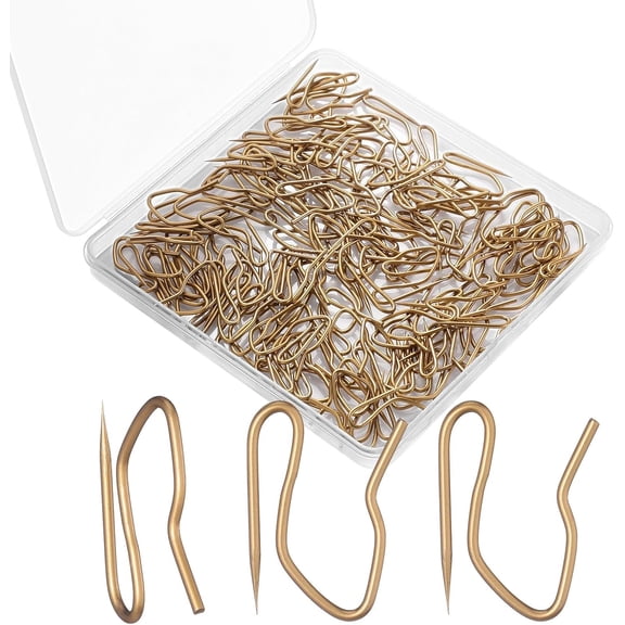 120 Pack Drapery Hooks Pins for Curtains, Metal Curtain Hooks Pins for Drapes Pinch Pleat Hooks with Clear Box 1.2 Inch for Window Curtain, Door Curtain and Shower Curtain (Champagne )