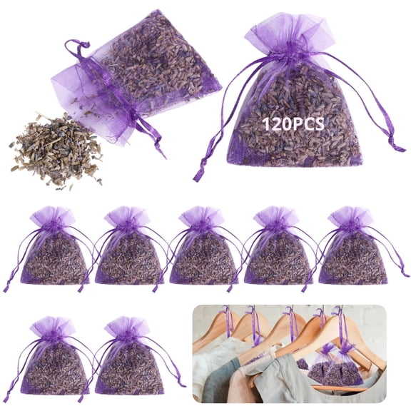 120 Pack Dried Lavender Bags, Bulk Lavender Sachets, Small Hanging Lavender Drawstring Organza Bag, Lasting Fragrance Lavender Scented Sachets for Closet Drawer Car, Wedding Bridal Shower Favors