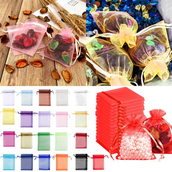 120-Pack Gold Organza Drawstring Bags (7x9 cm), Small Gift Bags for Jewelry, Candy, Lavender Sachets at Weddings and Christmas Parties