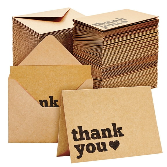 120 Pack Kraft Paper Thank You Cards with Envelopes - Bulk Thank You Cards for Wedding, Graduation, Baby Shower, Commerce (Heart Design, 3.5x5 In)