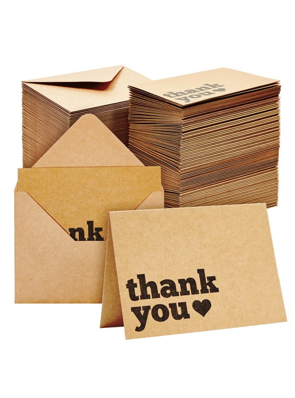120 Pack Kraft Paper Thank You Cards with Envelopes - Bulk Thank You Cards for Wedding, Graduation, Baby Shower, Commerce (Heart Design, 3.5x5 In)