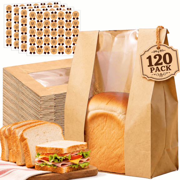 120 Pack Large Paper Bread Bags, 13.8 x 8.3 in Sourdough Bread Bags with Seal Stickers, Paper Bakery Bags for Homemade Bread, Cookies, Snacks & Food Storage