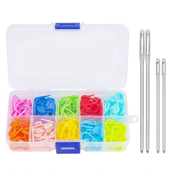 120 Pack Locking Stitch Markers with 4 Large Eye Blunt Sewing Needles, Knitting Crochet Craft Tools with Storage Box