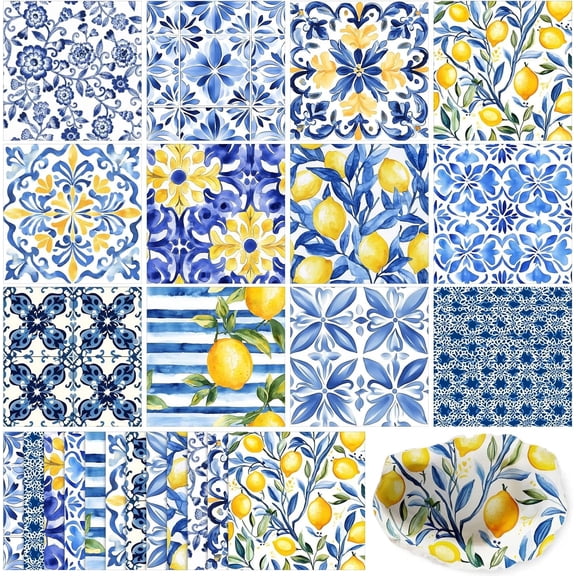 120 Pack Mediterranean Lemon Decoupage Paper Napkins, 12 Styles Capri Lemon Decorative Cocktail Napkins for DIY Crafting Holiday Birthday Party Wedding Baby Shower, 13 Inch