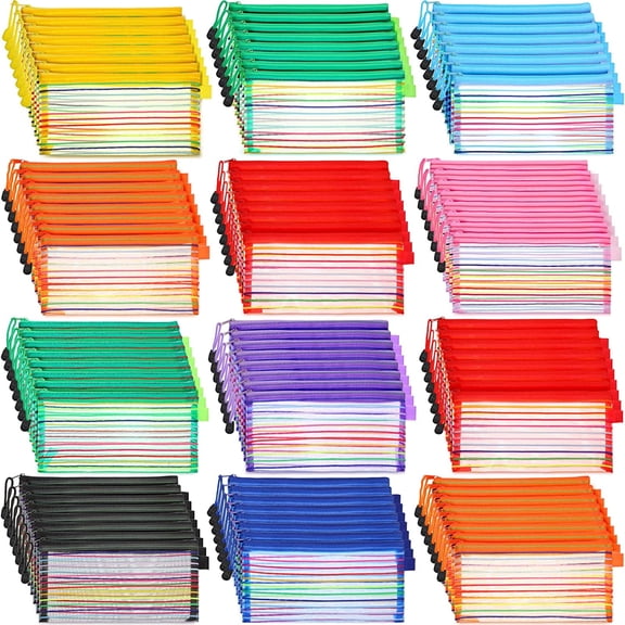 120 Pack Mesh Pencil Pouch Mesh Zipper Pouch 9" x 4.7" Pencil Case Bulk Multipurpose Cosmetics Toiletry Small Bag for Of