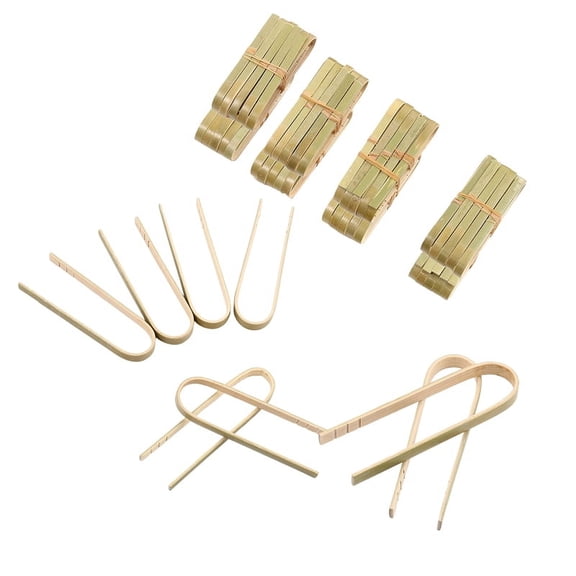 120 Pack Mini Bamboo Tongs, 4 Inch Disposable Eco-Friendly Utensils Toast Tongs