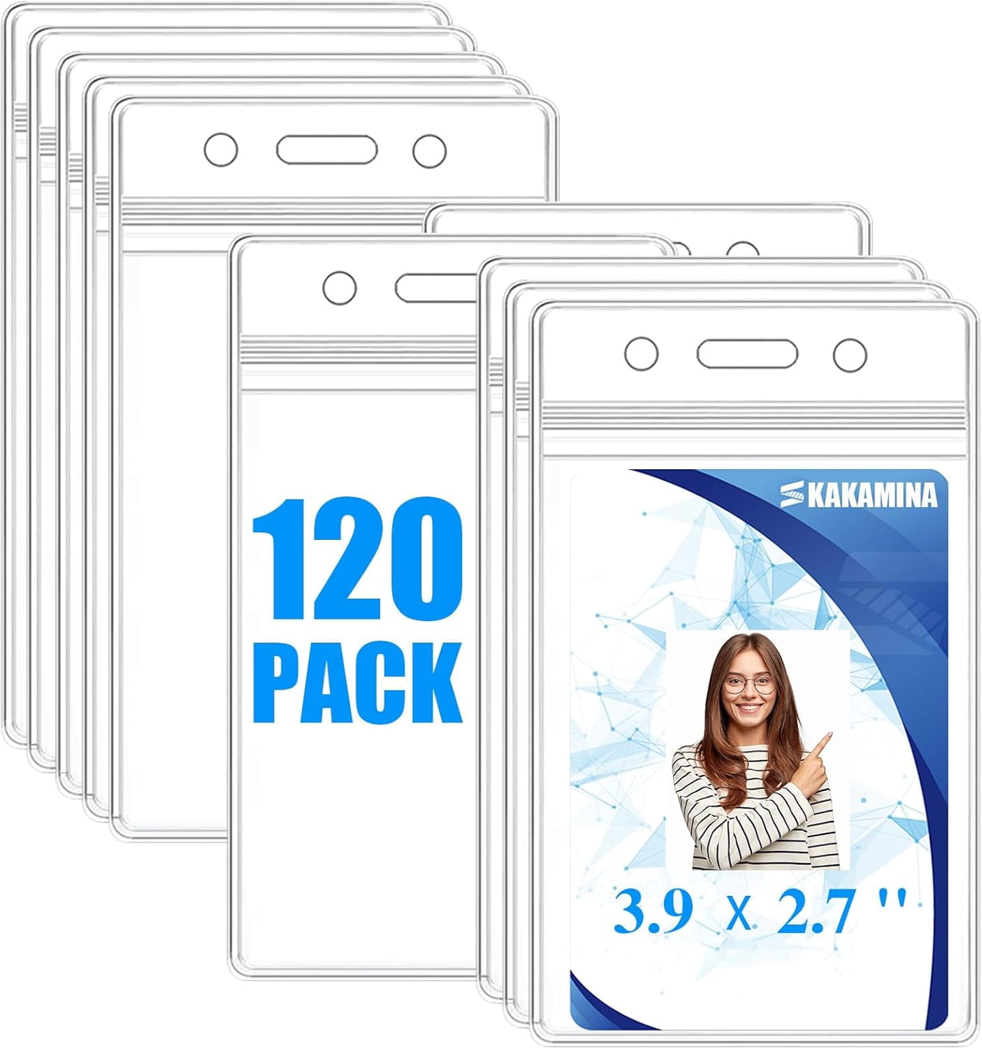 120 Pack Name ID Badge Holder-Plastic Badge Holder for Lanyard, Vertical Extra Thick 3.9" x 2.7" Waterproof Name tag Holder for School/Office/Hospital/Exhibition/Party/Badge Swipe Cards or Credit