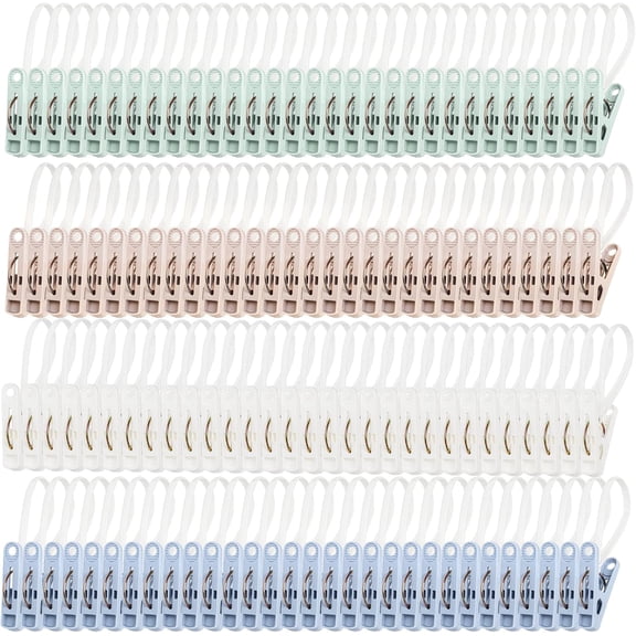 120 Pack Plastic Clothes Pins, Multi-Purpose Plastic Hanging Clips with Rope, Windproof Laundry Hooks Hanger Clips Clothespins Clothes Peg for Hanging Clothes Hat Towel Sock Gloves Photos