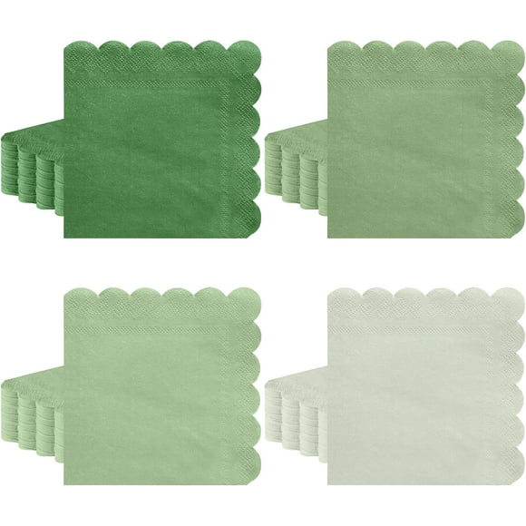 120 Pack Sage Green Napkins, 5 x 5 Inch Gradient Green Cocktail Napkins Paper Scalloped Napkins Beverage Napkins for Dinner Wedding Baby Shower Bridal Anniversary Reception