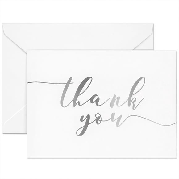 Sustainable Greetings Thank You Notes with Envelopes Set - Blank Inside for Personal Messages - Elegant Silver Foil Gradient - Versatile for Weddings & Showers - Pack of 120, 3.75 x 5 in, 120 GSM