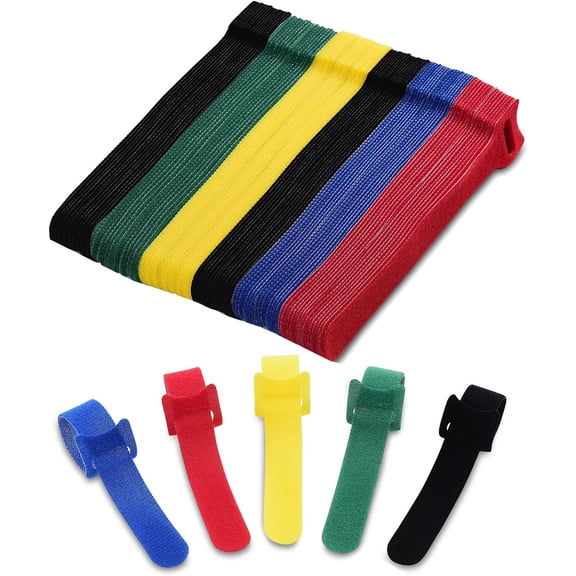 120 Pack   Ties 6 Inch - Adjustable Multi-Color Cord Ties &  Straps for Wire Management - Hook and Loop Cord Organizer for Electronics, PC & Desk -  Grip Zip Tie Alternative