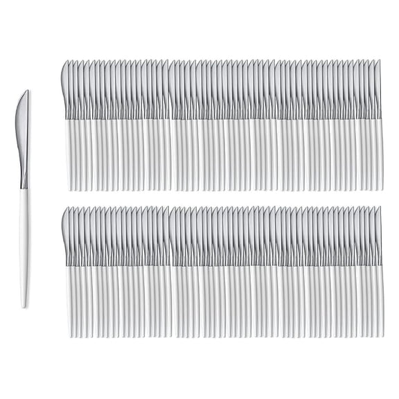 120 Pack Two Toned Heavy Duty Plastic Silverware Knifes - Stunning Dual Colored White and Disposable Plastic Knife - Disposable Utensils For Wedding Parties And All Occasions