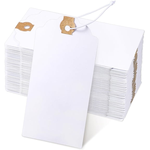 120 Pack White Gift Tags with Elastic String Hang Paper Marking Tags with String Attached Reinforced Hole Writable Inventory Tag 4.76''×2.36''