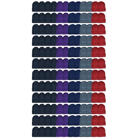 120 Pack of Yacht & Smith Wholesale Beanies, Bulk Thermal Winter Hat (Assorted Solid Beanies)