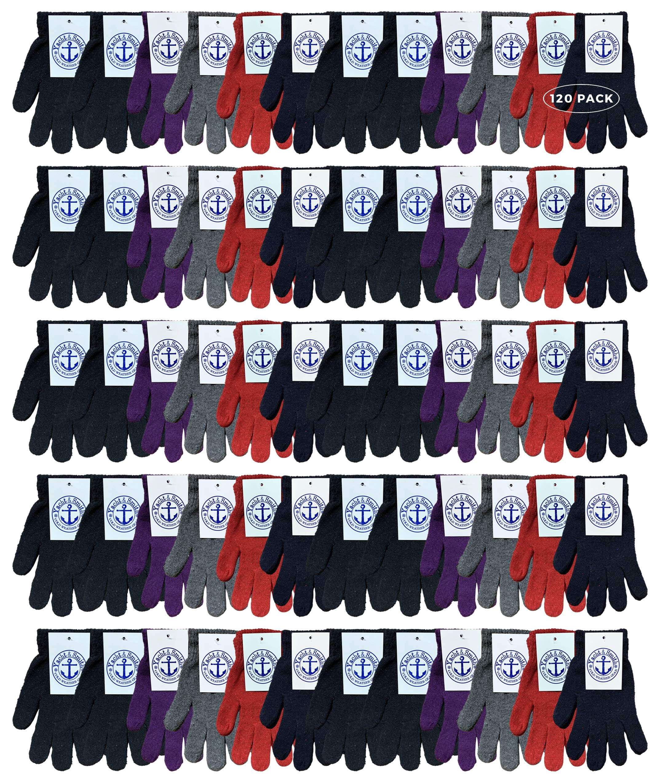 120 Pack of Yacht & Smith Wholesale Gloves, Bulk Thermal Winter Glove (Assorted Solid Gloves)