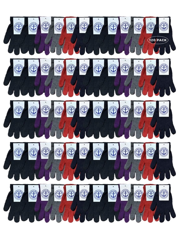 120 Pack of Yacht & Smith Wholesale Gloves, Bulk Thermal Winter Glove (Assorted Solid Gloves)