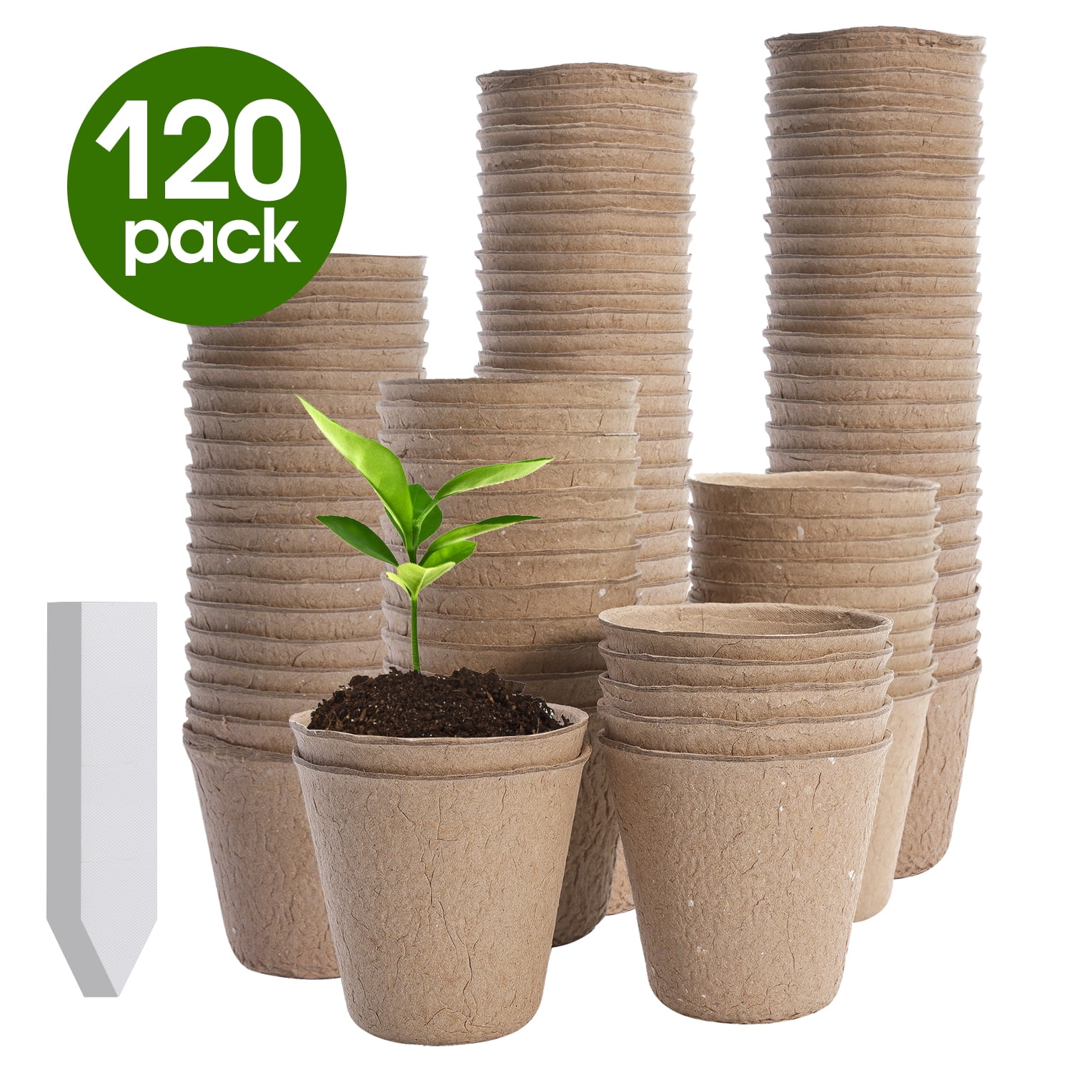 Biodegradable Seed Starting Pots | 100% Organic Recycled Paper | 60 3.5”  Pots, 24 Wooden Tags