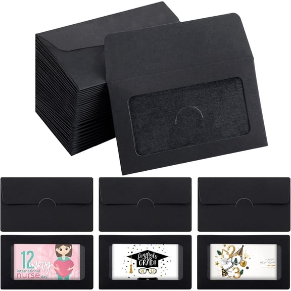 120 Packs Window Gift Card Envelopes Gift Sleeves Credit Size Business Invitation Card Envelopes for Christmas Thanksgiving Gifts, 3.9 x 2.4 Inch(Black)