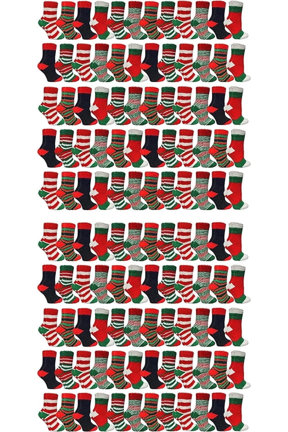 120 Pairs Case Of WSD Womens Fuzzy Socks, Winter Soft Fluffy Assorted Socks Size, 9-11 (120 Pairs Pink Breast Cancer Awareness)