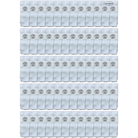 120 Pairs Of SOCKS'NBULK 17 Inch Wholesale Kids Tube Socks, Childrens Cotton Referee Sport Socks Size 6-8 (6-8 White)