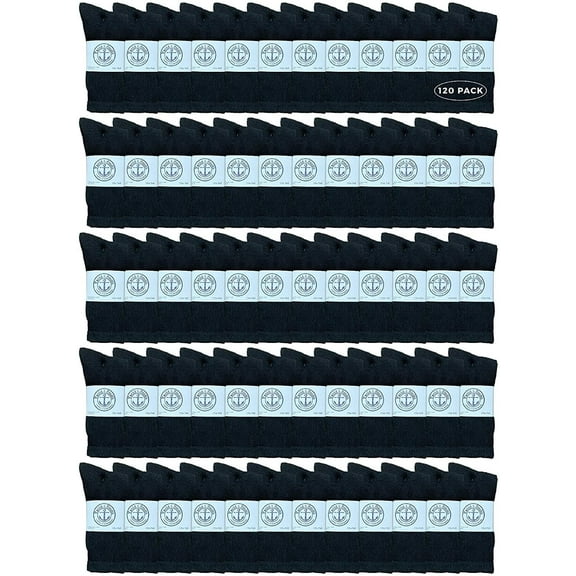 120 Pairs Of Yacht & Smith Mens Wholesale Bulk Cotton Socks, Athletic Sport Socks Shoe Size 8-12 (Black)