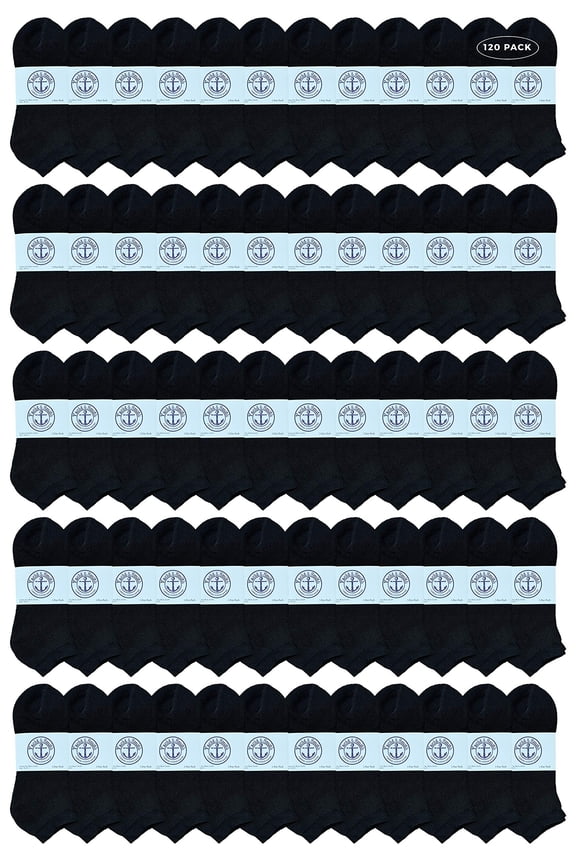 120 Pairs Of Yacht & Smith Mens Wholesale Bulk No Show Ankle Socks, Cotton Sport Athletic Socks - Size 10-13 (Black)
