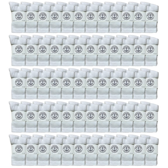 120 Pairs Of Yacht & Smith Wholesale Kids Crew Socks, Childrens Cotton Casual Crew Socks Size 4-6 (White)