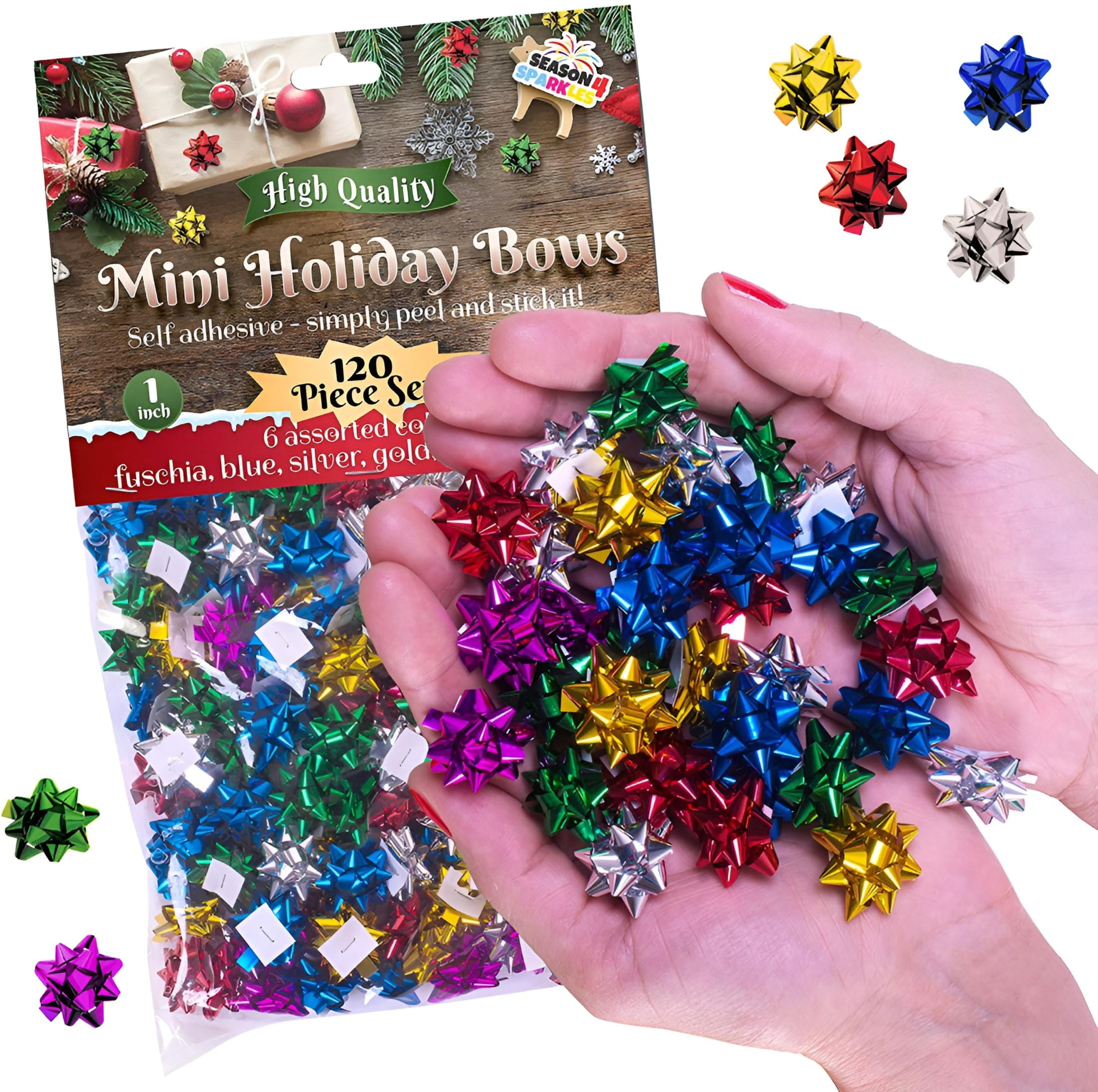 120 Pcs 1 Mini Christmas Gift Bows Multi Colored Metallic Star Shaped ...