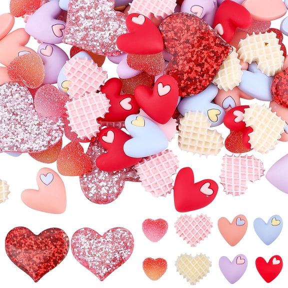120 Pcs 10 Styles Resin Heart Cabochons Flatback Resin Heart Charm with Glitter Powder Mixed Color Heart Beads for Craft Making Ornament Scrapbooking