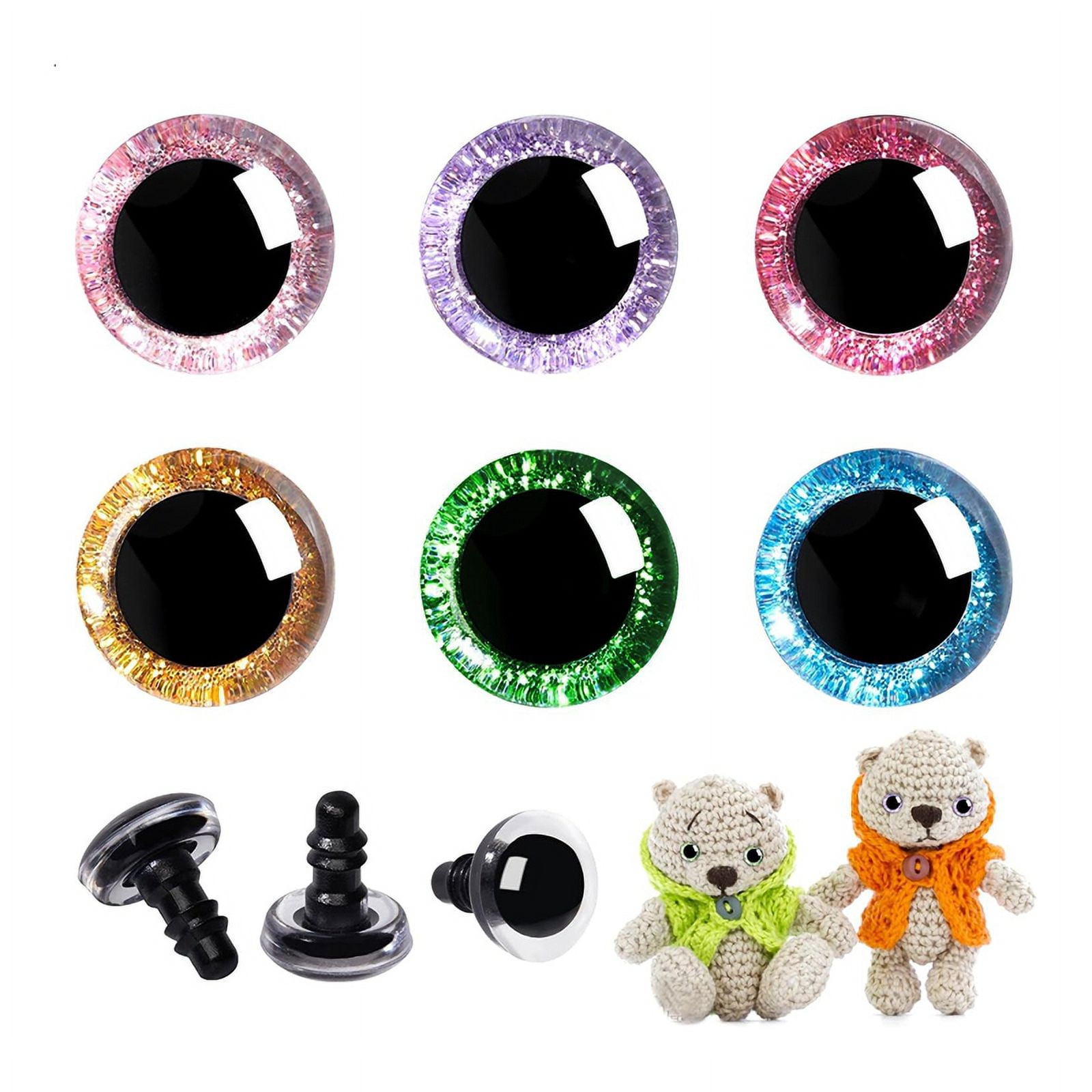 120 Pcs 18mm 3D Glitter Plastic Eyes Round Craft Crochet Doll Eyes