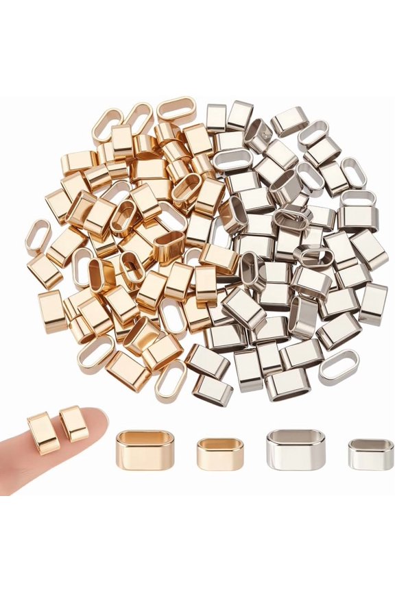 120 Pcs 2 Colors Rectangle Alloy Slide Charms Mixed Color Jewelry Quick Connector Large Hole Slider Loose Beads Jewelry Locking Clip for DIY
