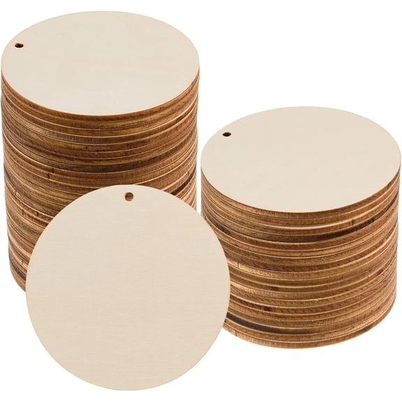 120 Pcs 3 Inch Unfinished Rounds Wooden Circles with Holes Wooden Tags Round Wood Discs Cutouts for Crafts Natural Blank Wood Circle Ornaments Hanging Tags for DIY Crafts, Painting, Christmas Decor