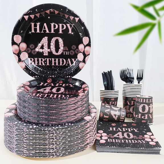 120 Pcs 40th Birthday Theme Rose Gold Anniversary PARTY plate Napkins Supplies For 20 Guests