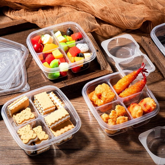 120 Pcs 4oz Double Condiment Snack Pack Containers and 17oz 4 Compartments Small Meal Prep Containers with Lids Disposable Small Stackable Plastic Bento Boxs Travel Lunch Boxes (Flat)
