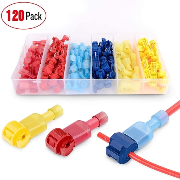 120 Pcs/60 Pairs Quick Splice Wire Terminals T-Tap Self-stripping with Nylon Fully Insulated Male Quick Disconnects Kit