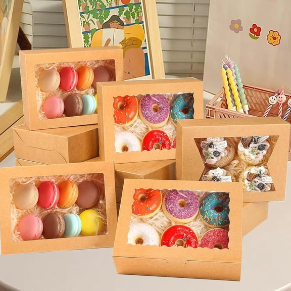 120 Pcs 8 Inch Cookie Boxes 8 x 6 x 2.5 Inch Window Bakery Boxes with 3 Styles Cakes Case for Bakery, Pastry, Chocolate, Strawberries, Cupcakes, Candy, Muffins