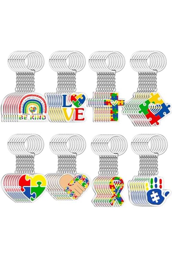 120 Pcs Acrylic Autism Awareness Keychain Colorful Autism Jewelry Keychain Autism Puzzle Piece Keychain Puzzle Printed Key Chain Ring for Autistic Women Men Kids$$Office