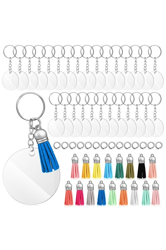 120 Pcs Acrylic Key Chain Keyring Blanks with Metal Transparent Keychain Circle
