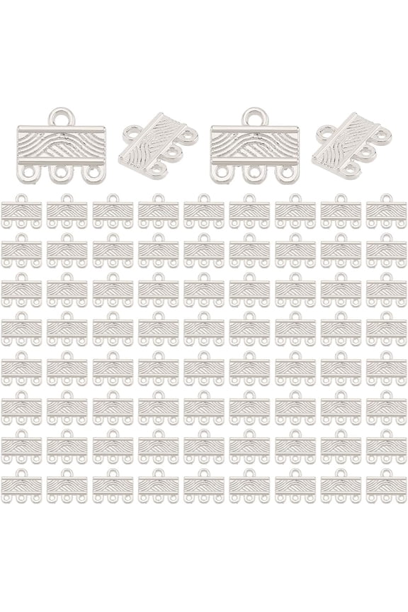 120 Pcs Alloy Multi Strand Tube Clasps 3 Loops Necklace Layering Clasps Antique Silver Chandelier Components Links Connectors for Layered Bracelet Necklace Jewelry 10.5x12.5x1mm