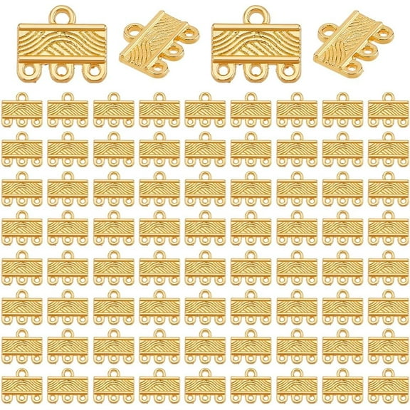 120 Pcs Alloy Multi Strand Tube Clasps 3 Loops Necklace Layering Clasps Chandelier Components Link Connectors Golden Slide Clasp Lock for Layered Bracelet Necklace Jewelry 10.5x12.5x1mm