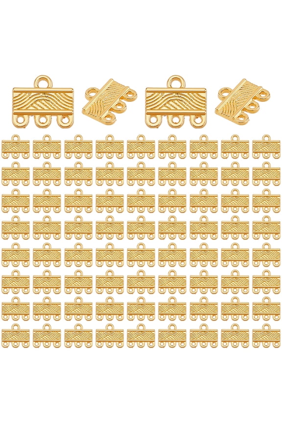120 Pcs Alloy Multi Strand Tube Clasps 3 Loops Necklace Layering Clasps Chandelier Components Link Connectors Golden Slide Clasp LockDIY
