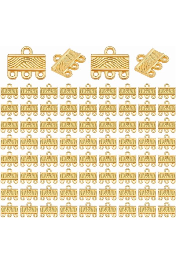 120 Pcs Alloy Multi Strand Tube Clasps 3 Loops Necklace Layering Clasps Chandelier Components Link Connectors Golden Slide Clasp Lock