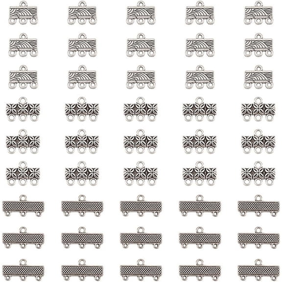120 Pcs Alloy Necklace Connector 3 Styles Rec Multi Strand Bracelet Layer Clasp Pendant Bails Chandelier Drop Earrings Chains Tags Charms with 3 Hole for Layered Jewelry Making