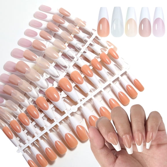 120 Pcs Almond Shape False Nails French Tip Full Covers Stick on Nails Wearable Press On Nails for Women Girls