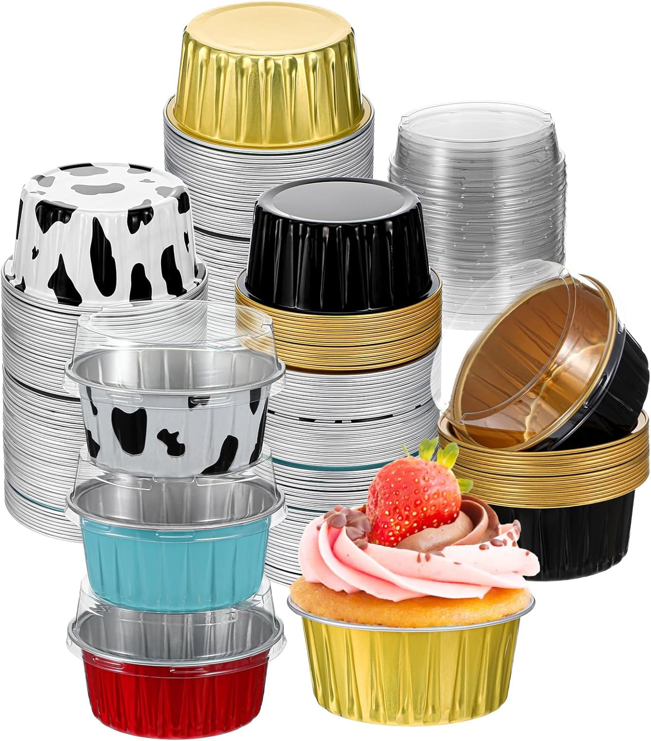 120 Pcs Aluminum Foil Mini Cake Pans with Lids 5 oz Cupcake Liners ...