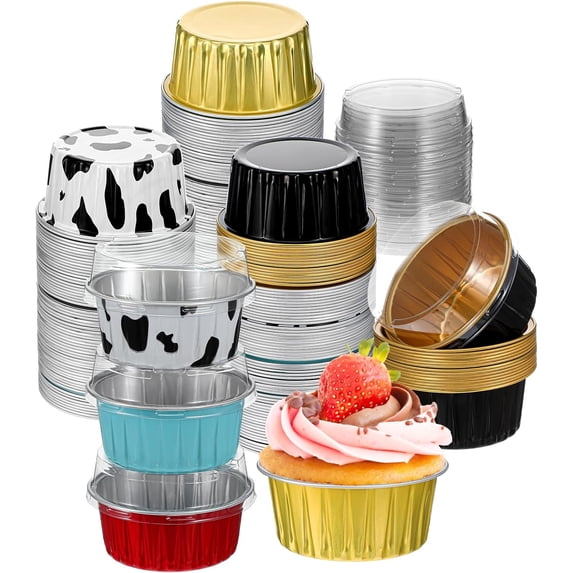 120 Pcs Aluminum Foil Mini Cake Pans with Lids 5 oz Cupcake Liners Disposable Muffin Tins Wrappers Baking Foil Pans Aluminum Cupcake Cups for Birthday Party