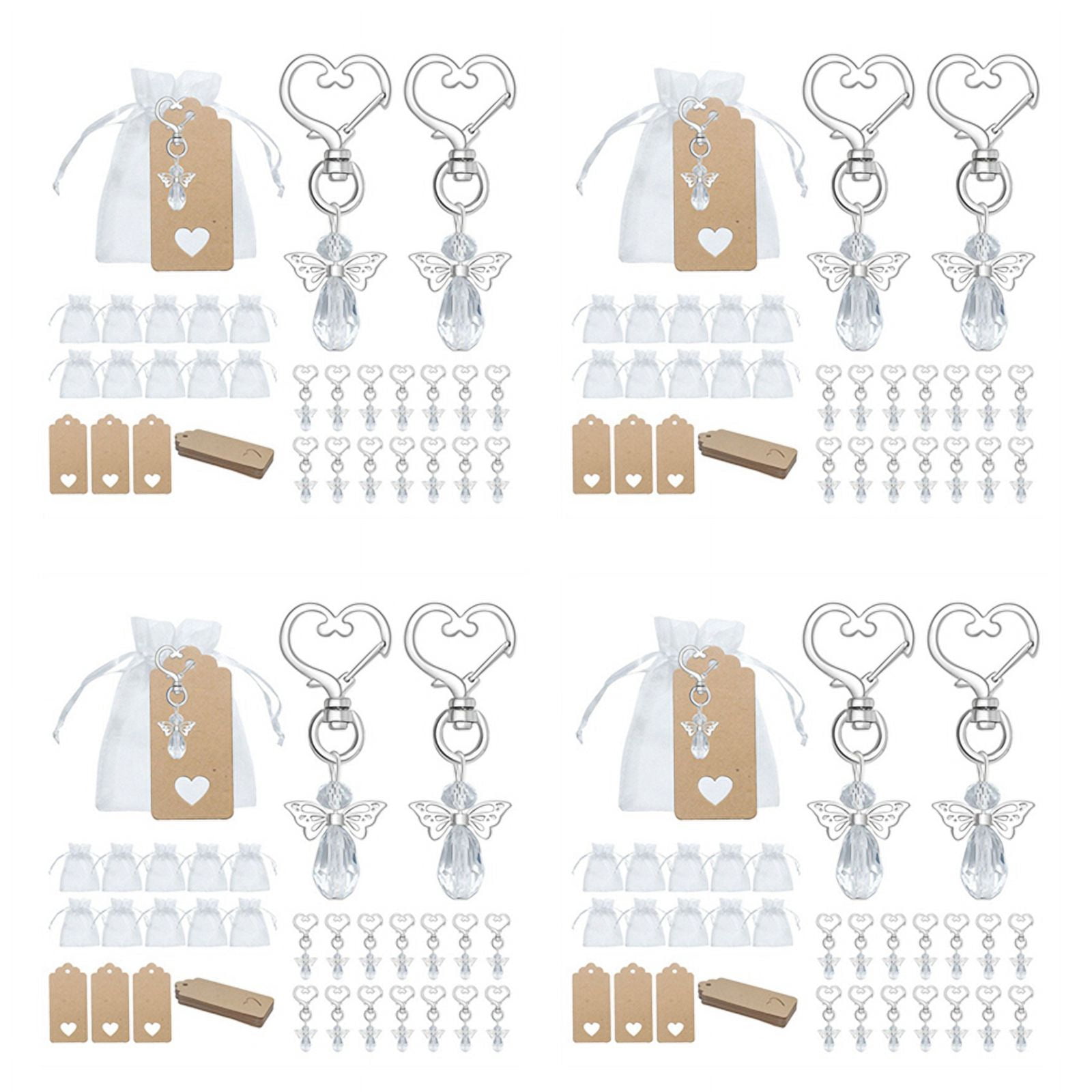 120 Pcs Angel Keychain Souvenir Wedding Gifts Baby Shower Favor Gifts Set with Tag Drawstring Candy Bag