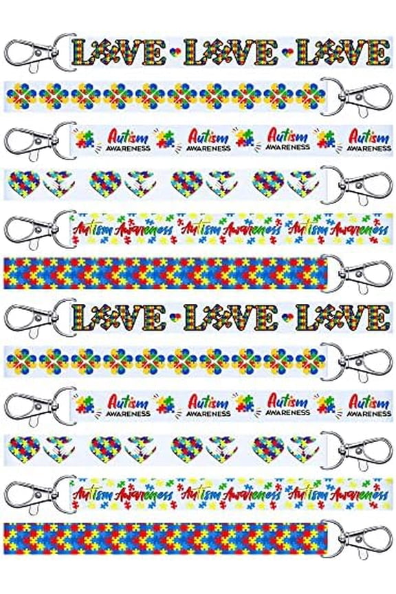 120 Pcs Autism Awareness Keychain Colorful Autism Lanyard Keychain Puzzle Piece Puzzle Printed Keyrings with Swivel Hook for Autistic Women Men Kids, 6 Styles$$Office